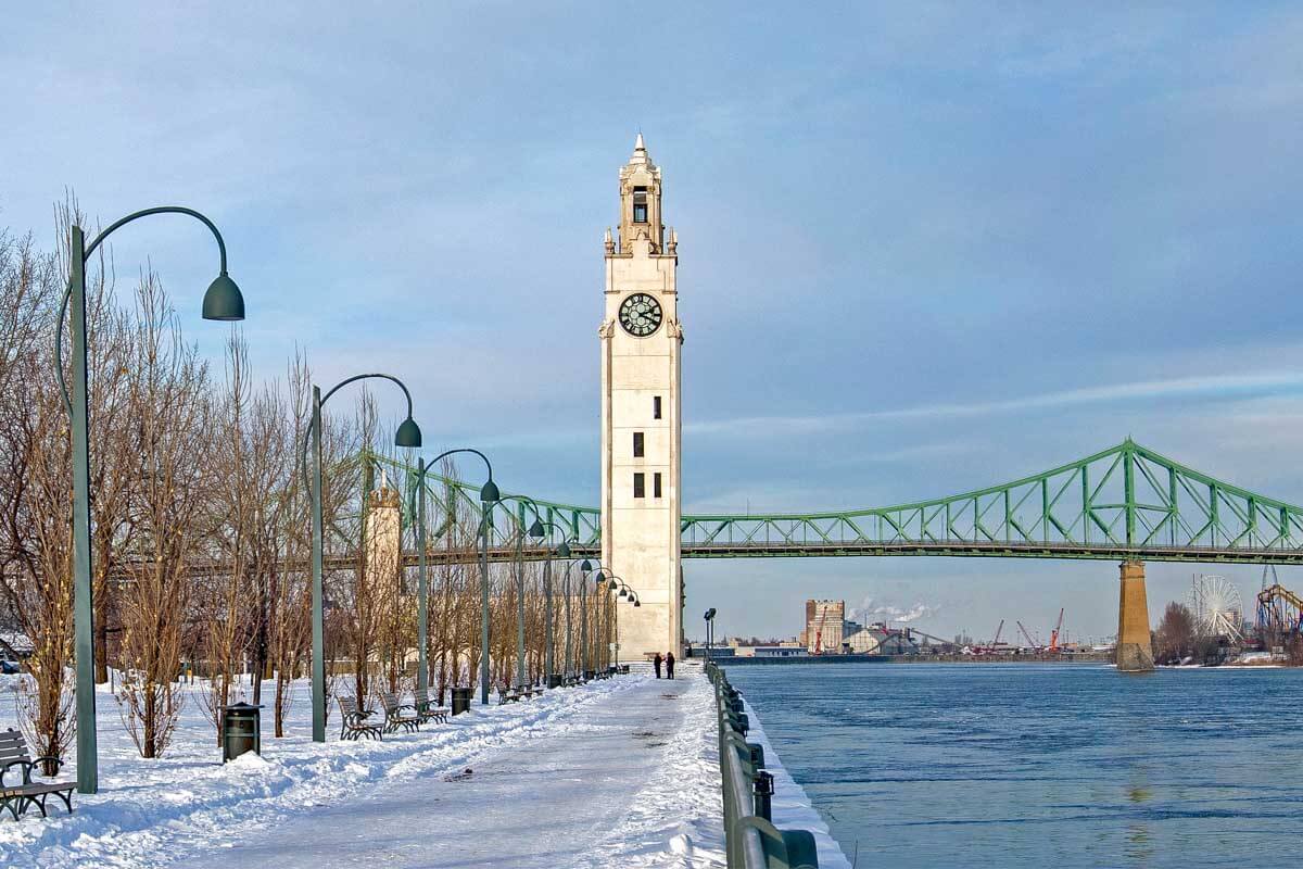 Saint Lawrence River with Jacques Cartier Bridge in the background Montreal Quebec Winter