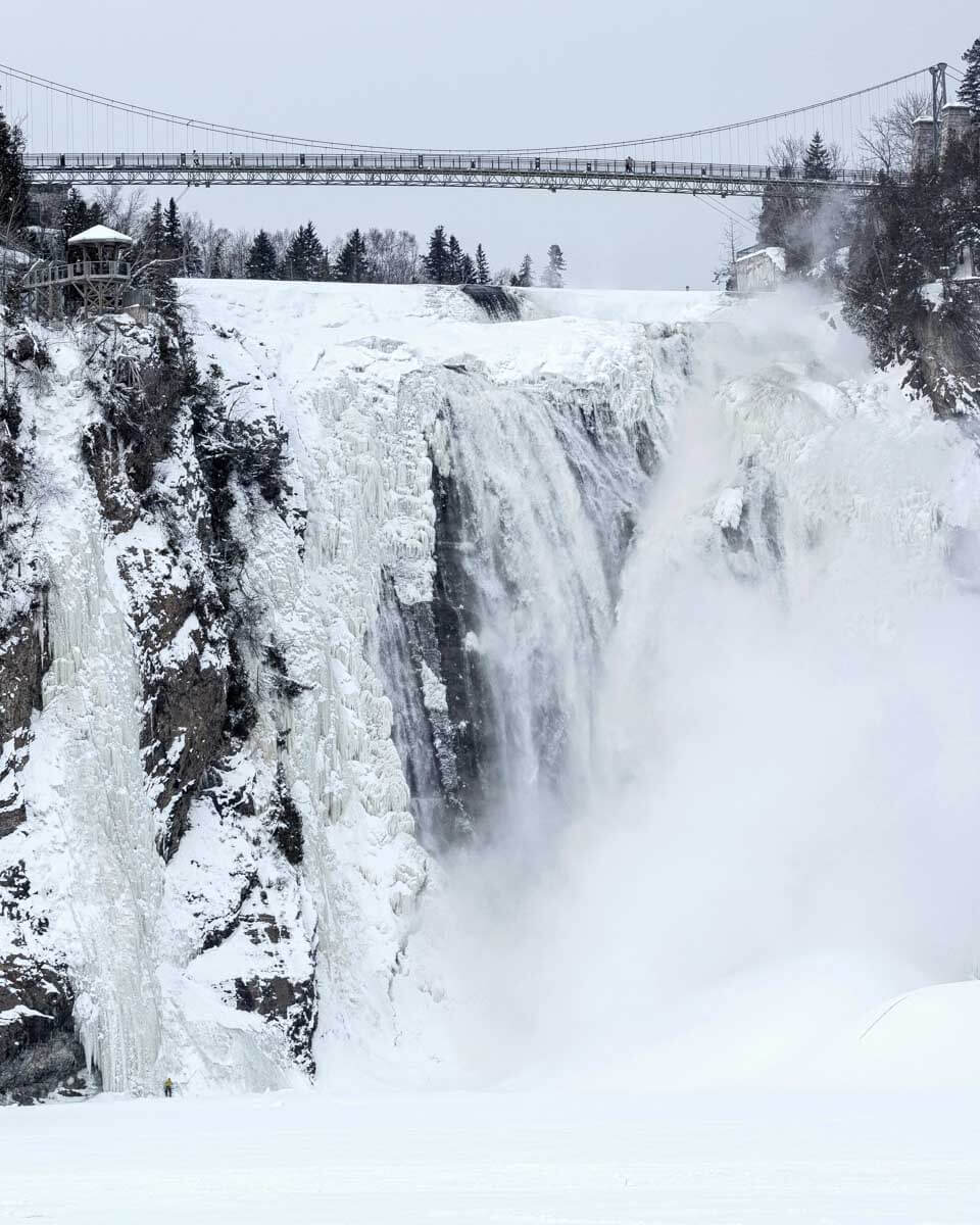Winter at Montmorency Falls on a tour from Montreal Quebec