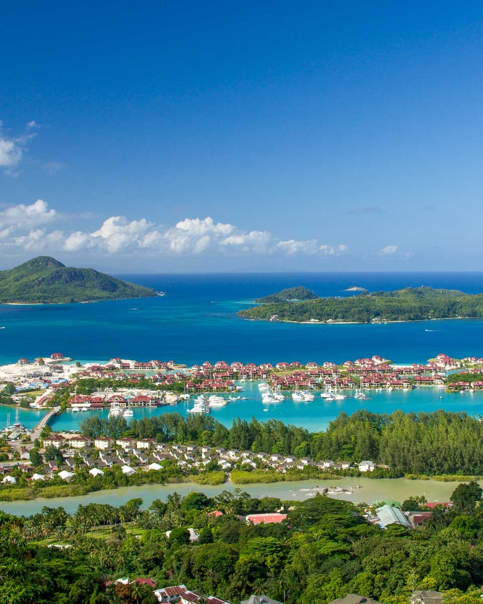 A scenic overlook of Mahe Seychelles