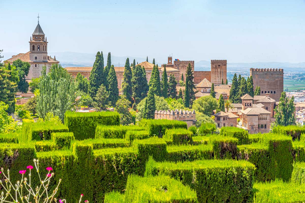 Alhambra viewed from Generalife gardens in Granada, Spain