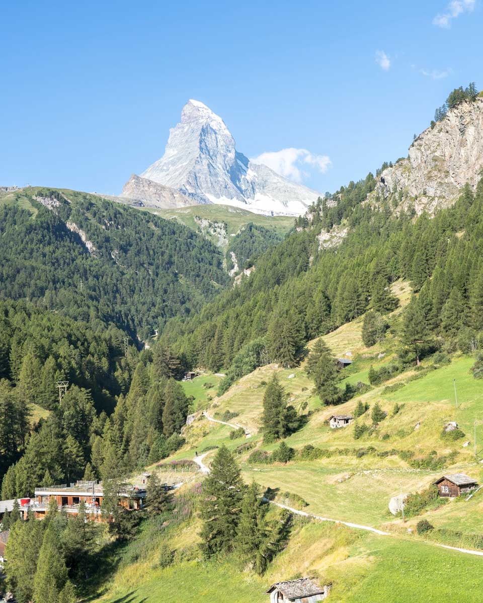 Matterhorn Peak seen in summer on a hiking trail near Zermatt Switzerland