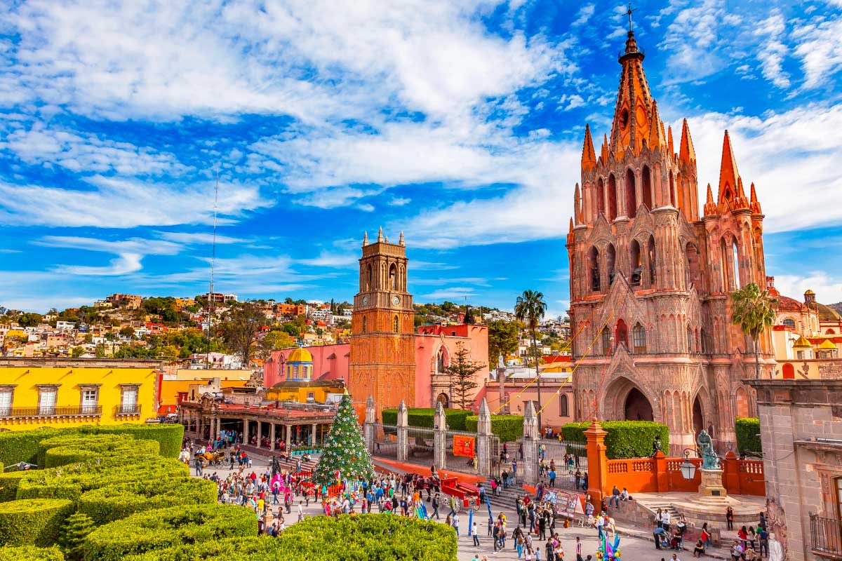 Parroquia Jardin Archangel Church in San Miguel de Allende Mexico on a sunny day