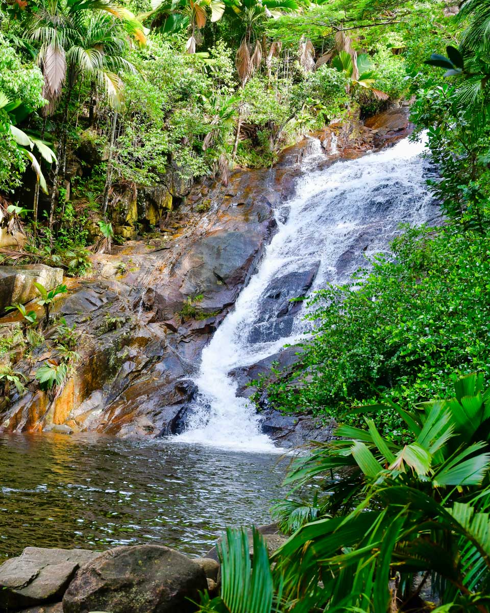 Sauzier waterfall seen on Mahe Island Seychelles