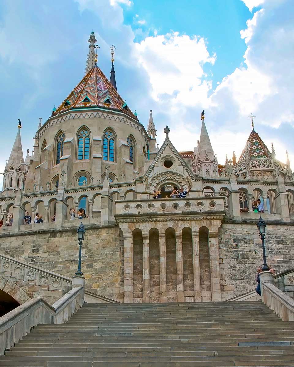 The stone stairway of historic Fisherman's Bastion at Buda Castle Budapest Hungary