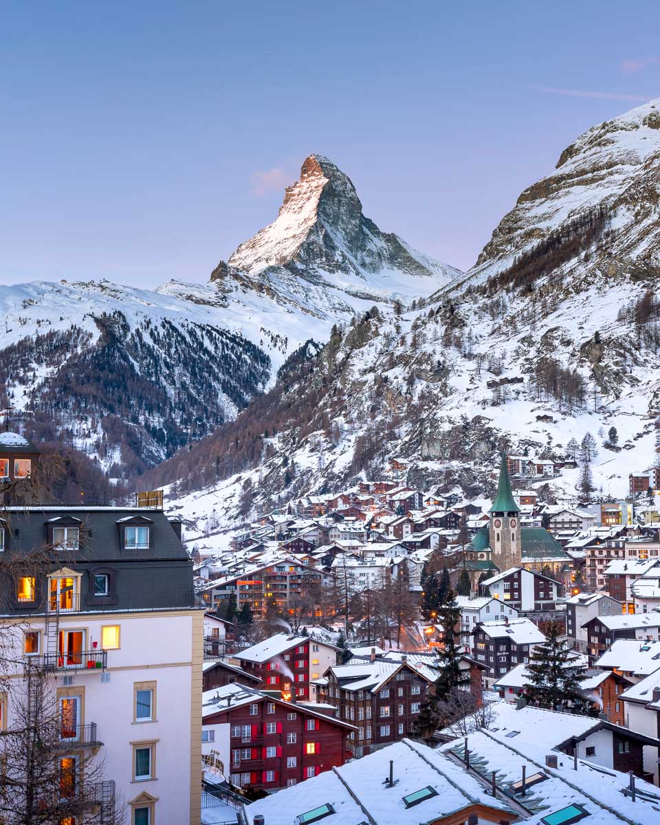 View of the Matterhorn in Zermatt Village Switzerland on a sunny day (2)