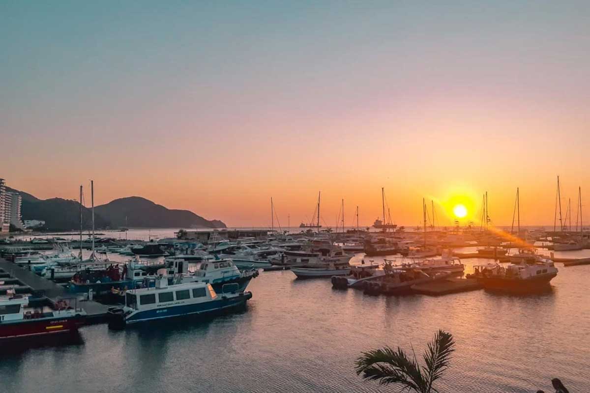 A sunset over the harbor in Santa Marta, Colombia