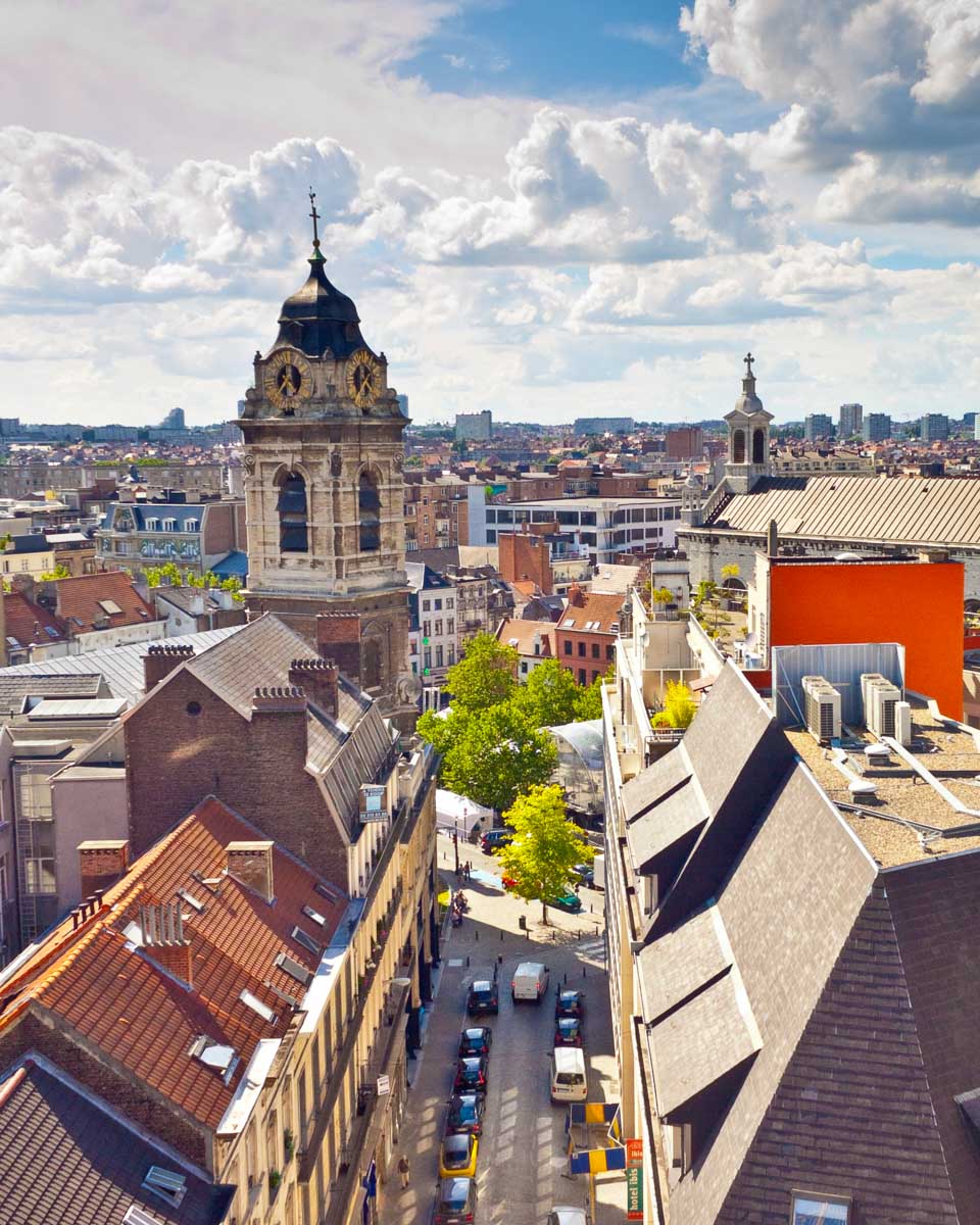 Aerial view of a street in Brussels, Belgium
