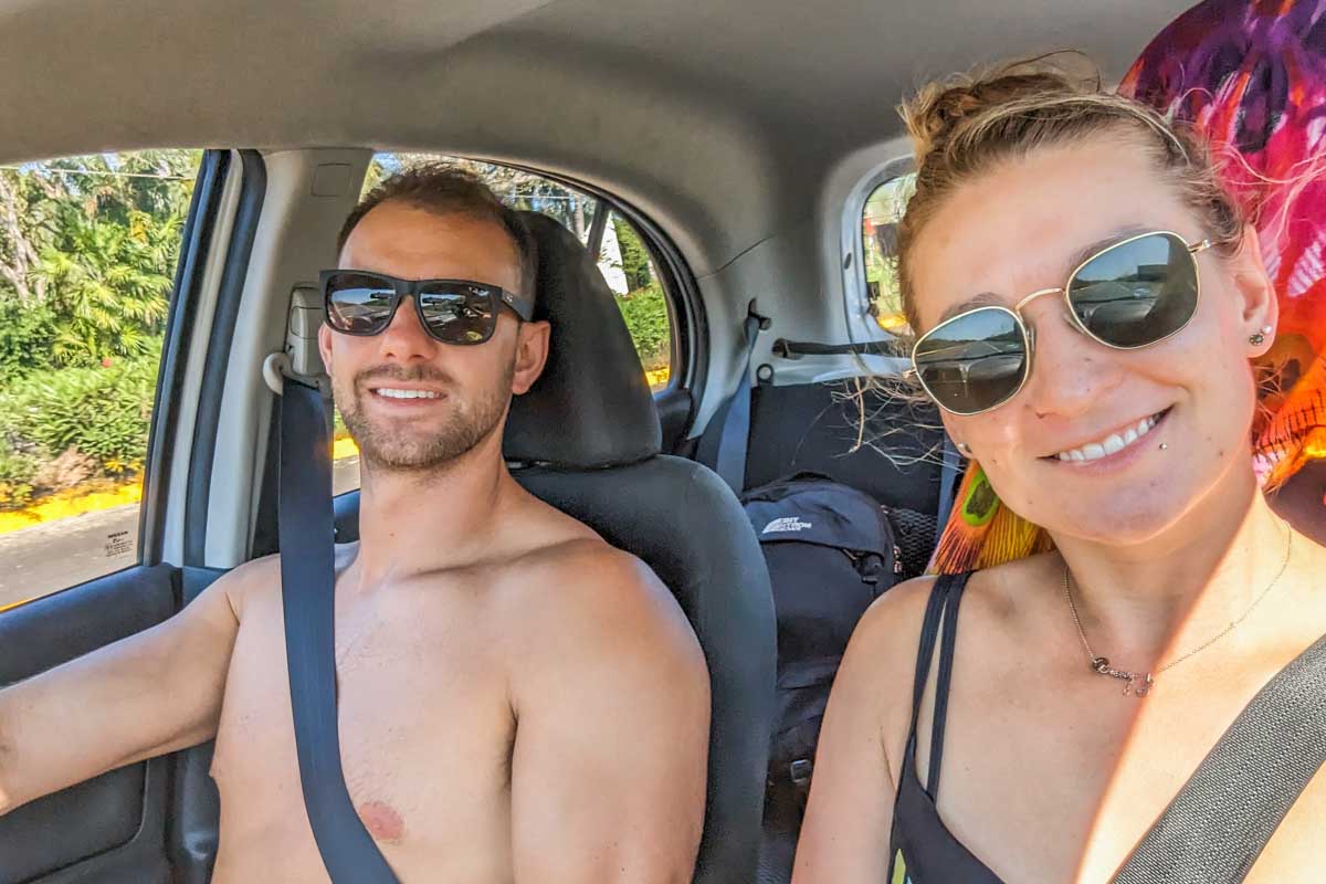 Bailey-and-Daniel-take-a-selfie-while-driving-around-North Shore Oahu Hawaii