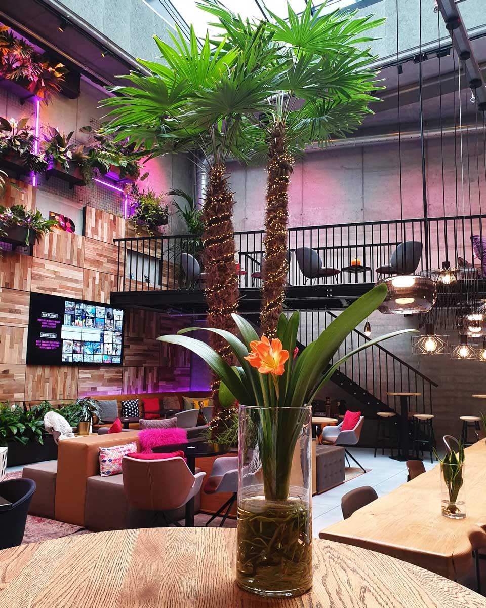 The lounge area at Moxy Brussels City Center hotel