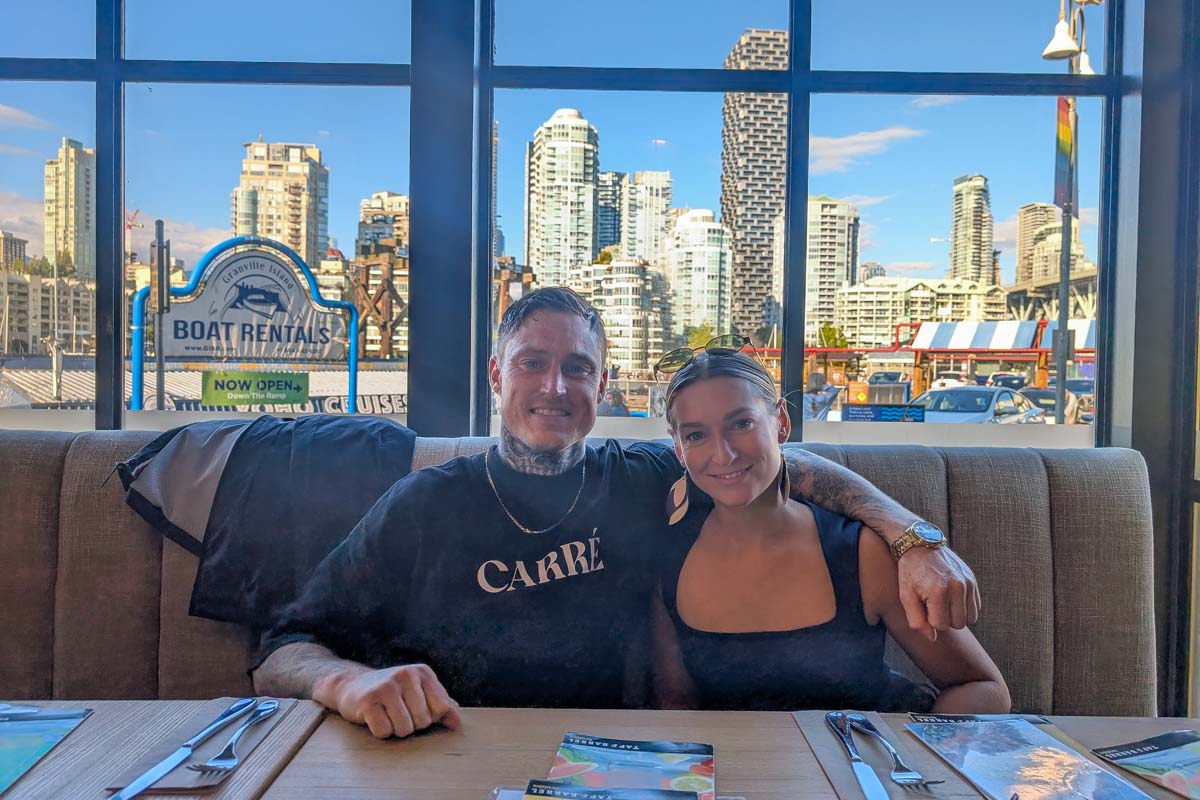 Bailey and friend at Tap and Barrel in Granville Island Vancouver Canada