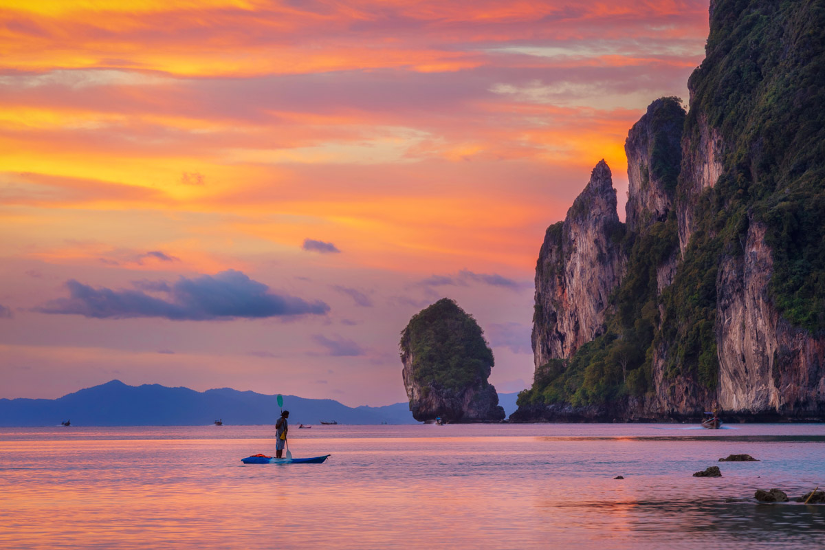 Loh Dalum beach at sunset Phi Phi Island Thailand