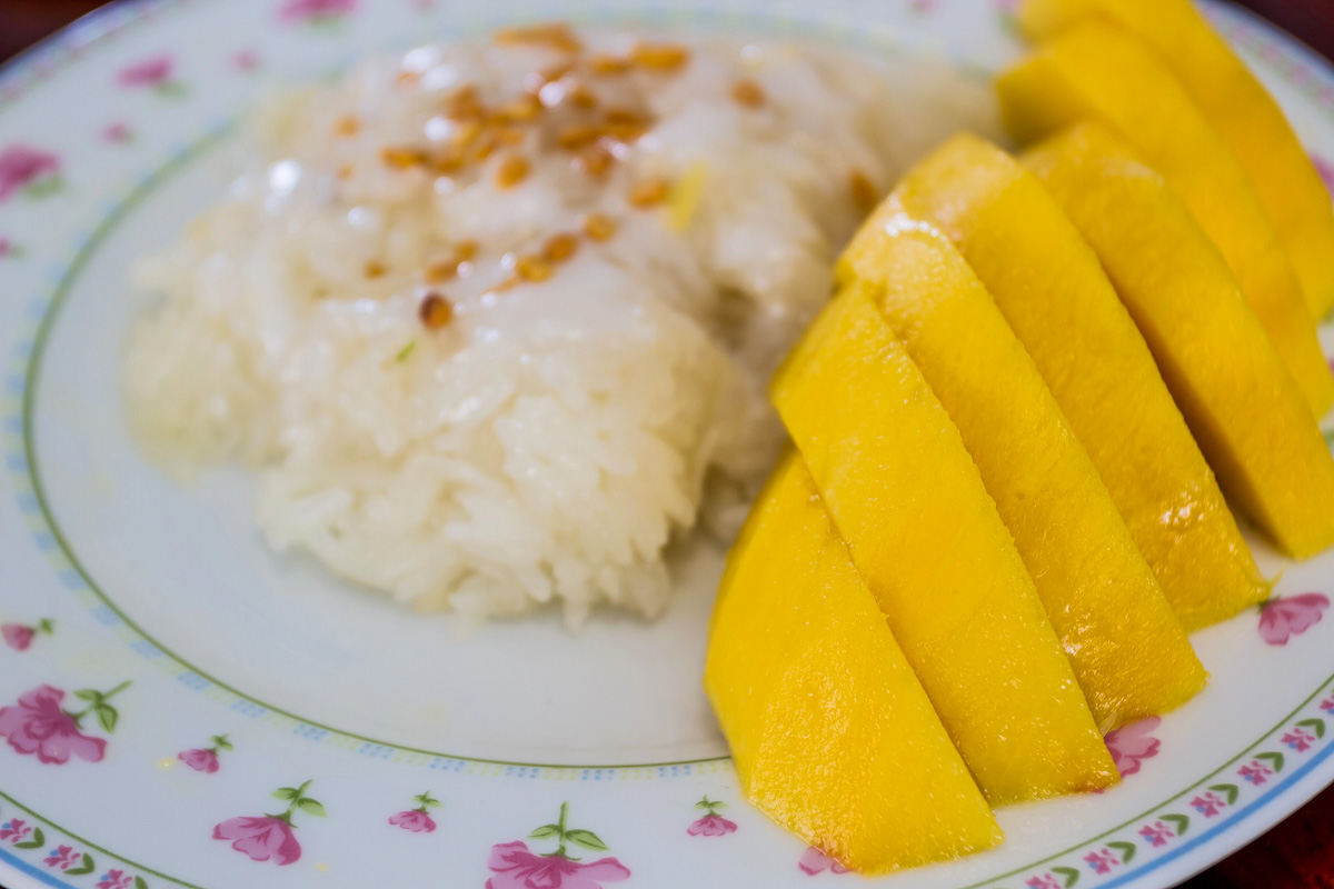 Mango sticky rice eaten at Phi Phi Market Thailand