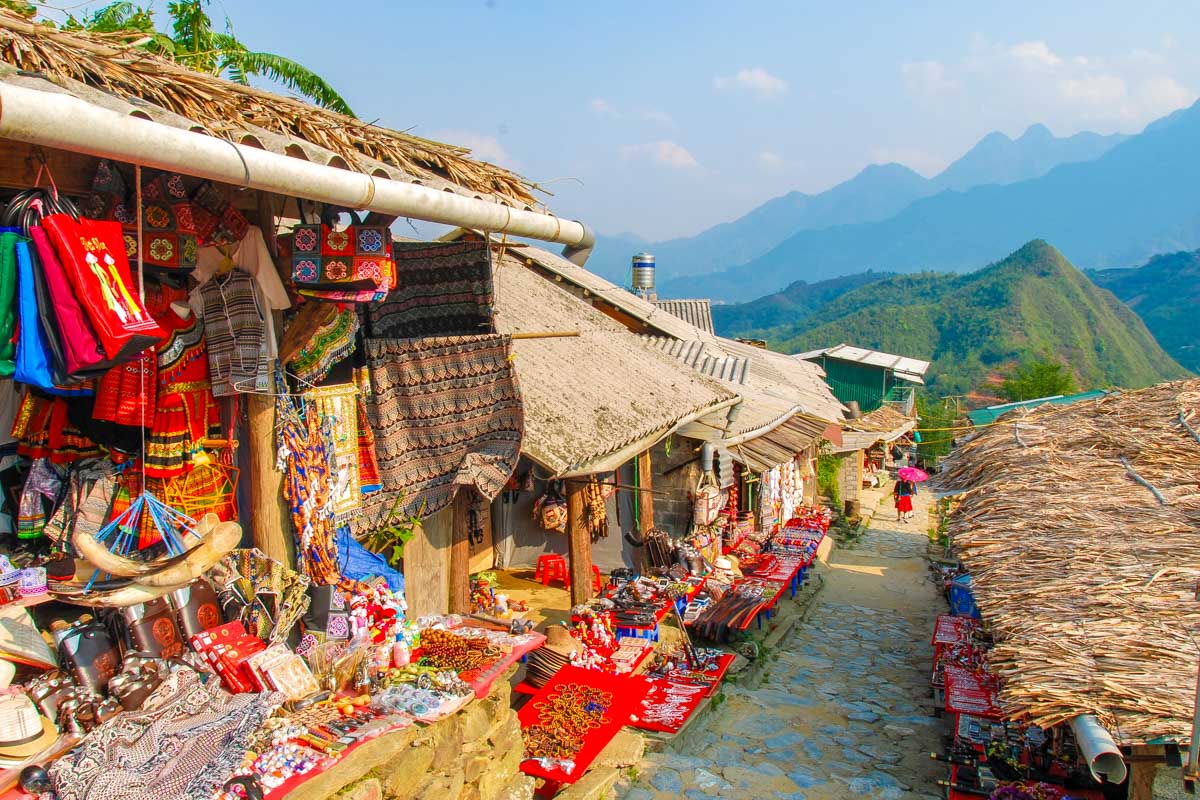 Street in Cat Cat Hmong village in Sapa Vietnam